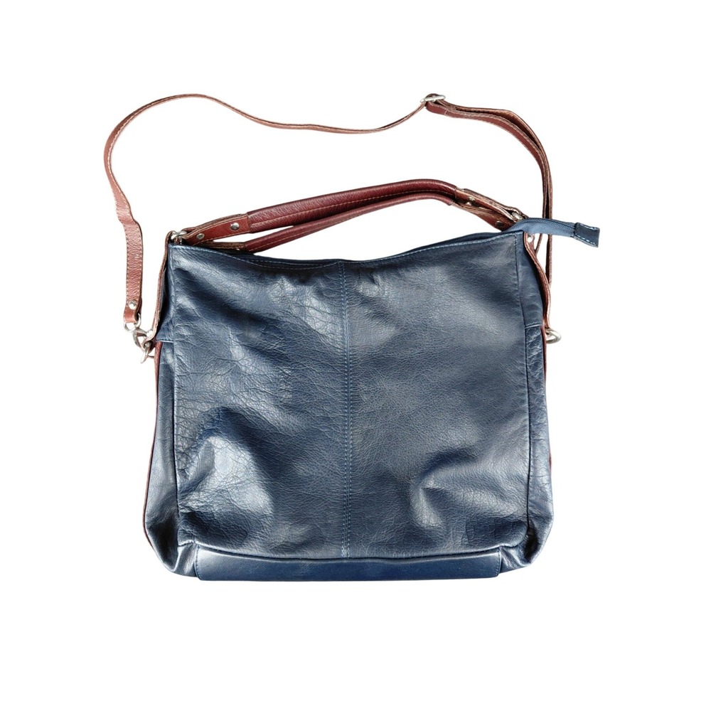 Borse in Pelle Italian Leather Shoulder Bag‎ Dark Blue Burgundy Accent